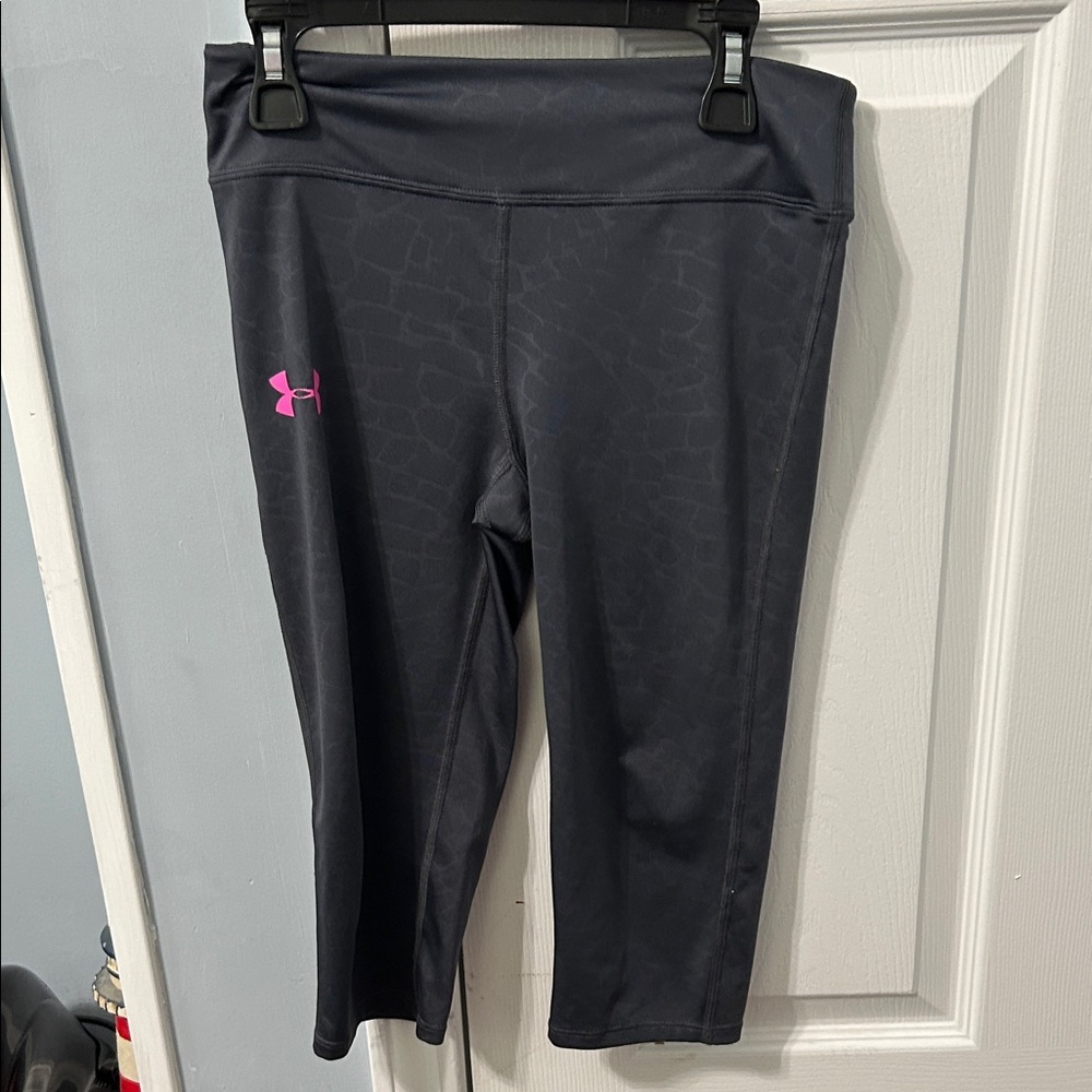 Under Armour Kids Dark Gray Leggings with Pink Logo